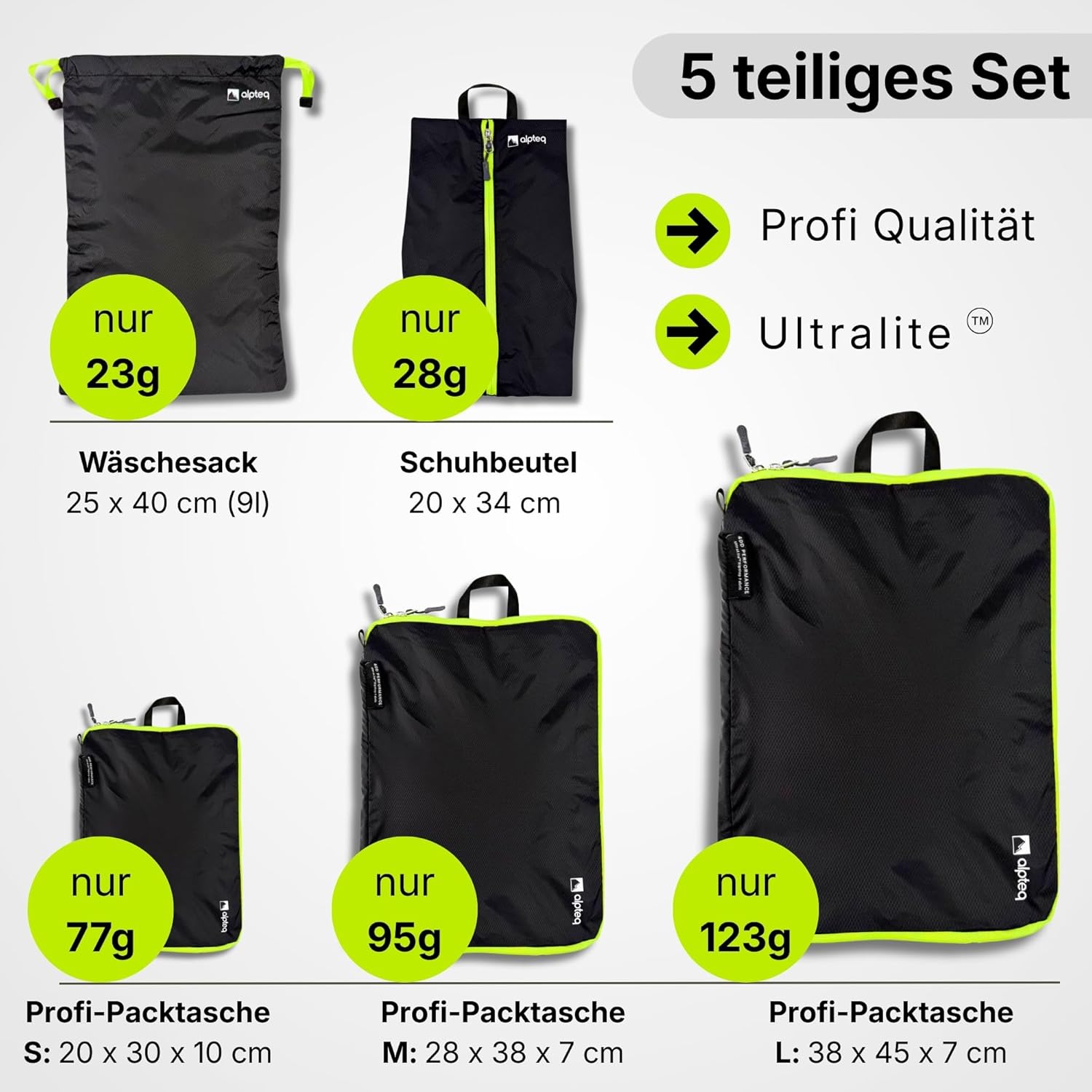 Detalle de Alpteq Profi-Packtaschen mit Kompression – 5-teiliges ultraleichtes Koffer-Organizer-Set