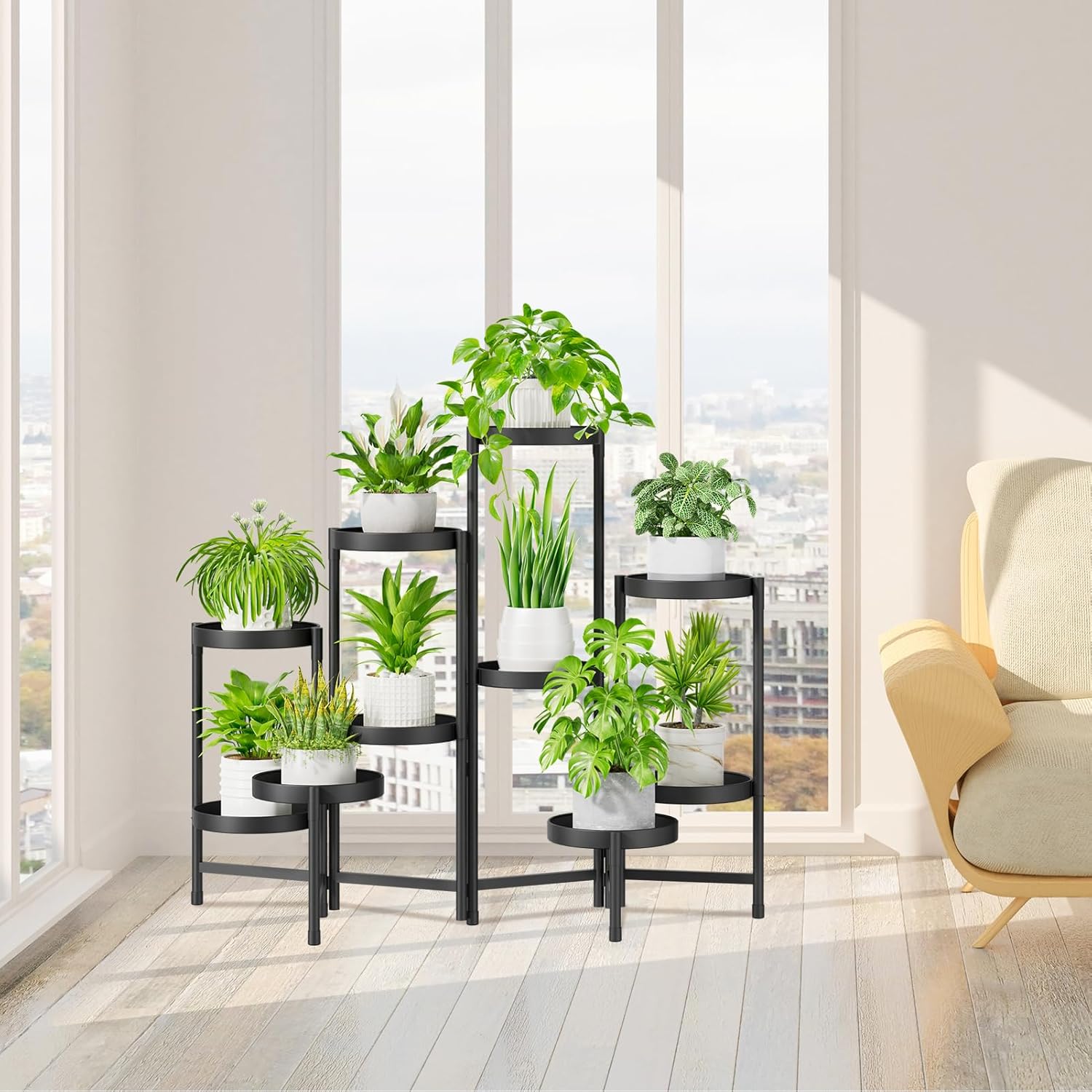 Thumbnail 6 de iDavosic.ly Pflanzenständer aus Metall mit 10 Etagen – Rundes Blumenregal in Schwarz für Indoor & Outdoor