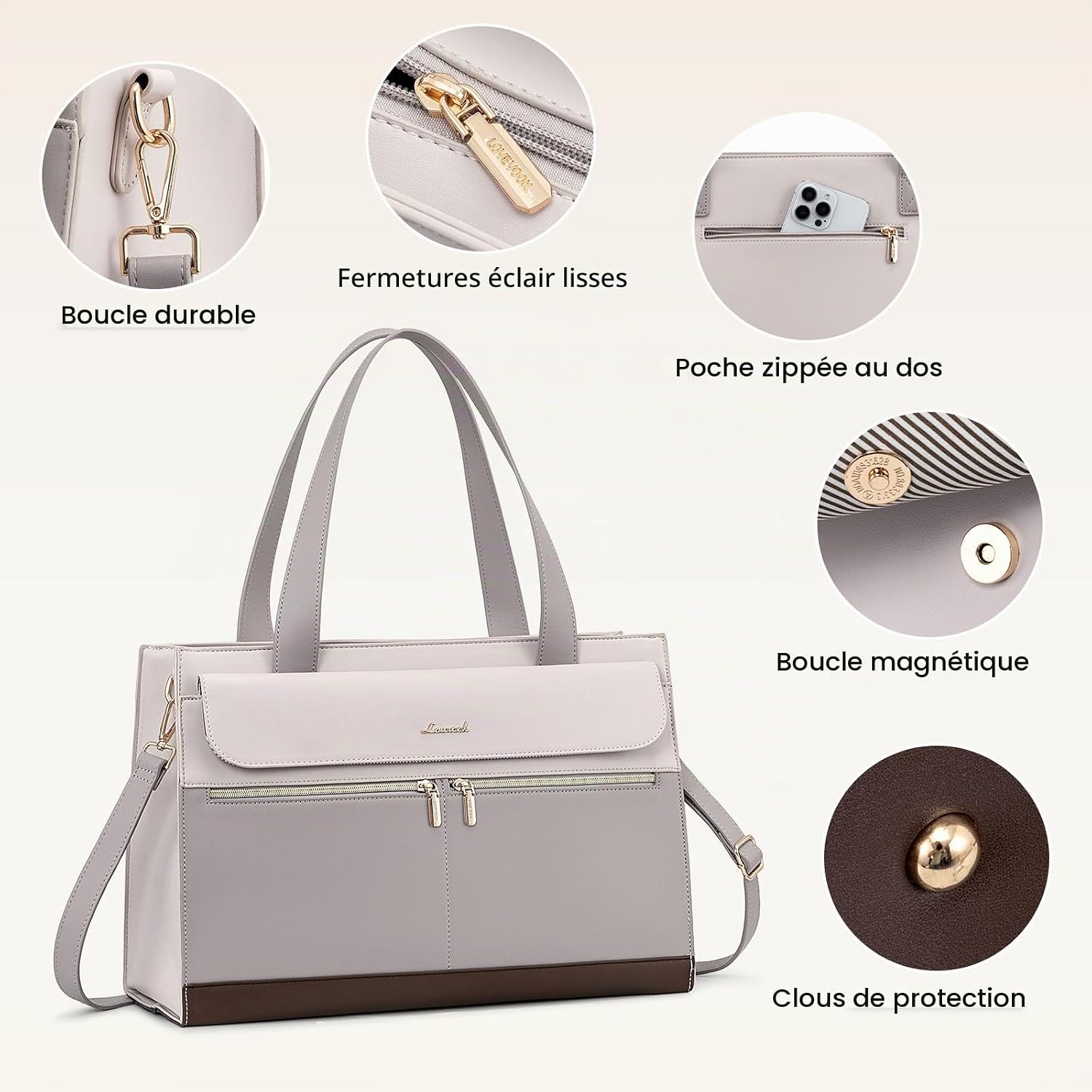 Detalle 2 de LOVEVOOK laptoptas voor dames voor 15,6 inch, van waterbestendig kunstleer
