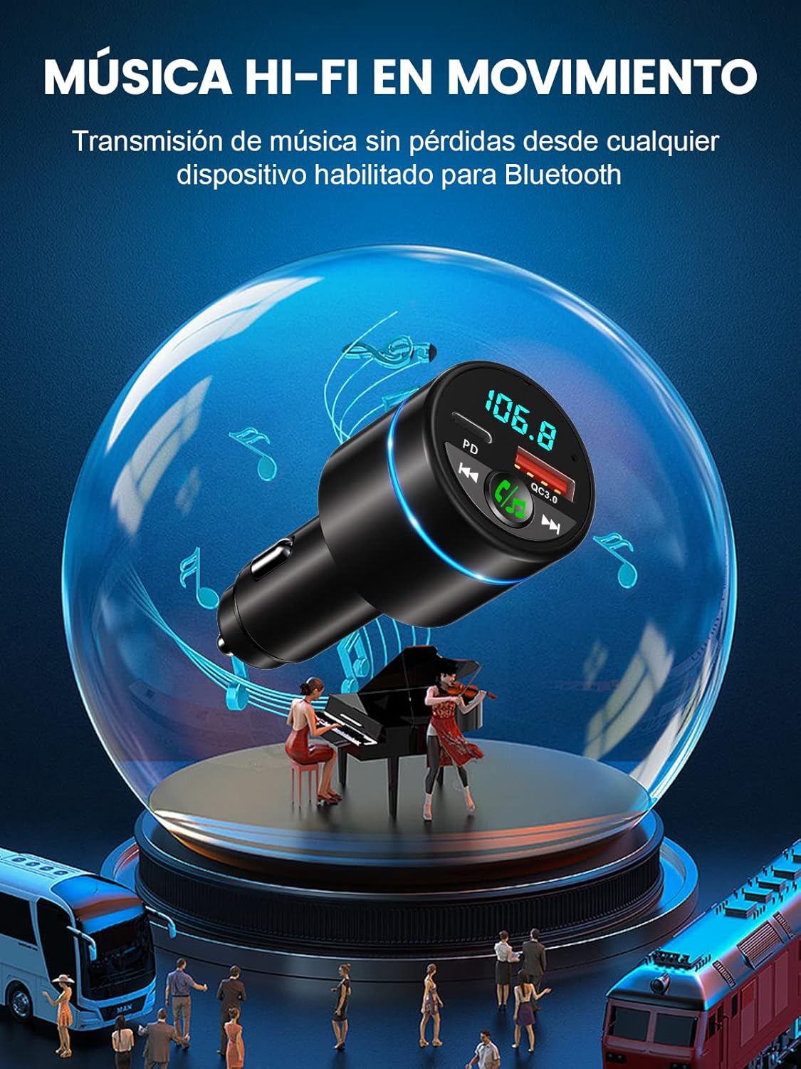 Detalle de Mohard Transmisor FM Bluetooth 5.3 🔊