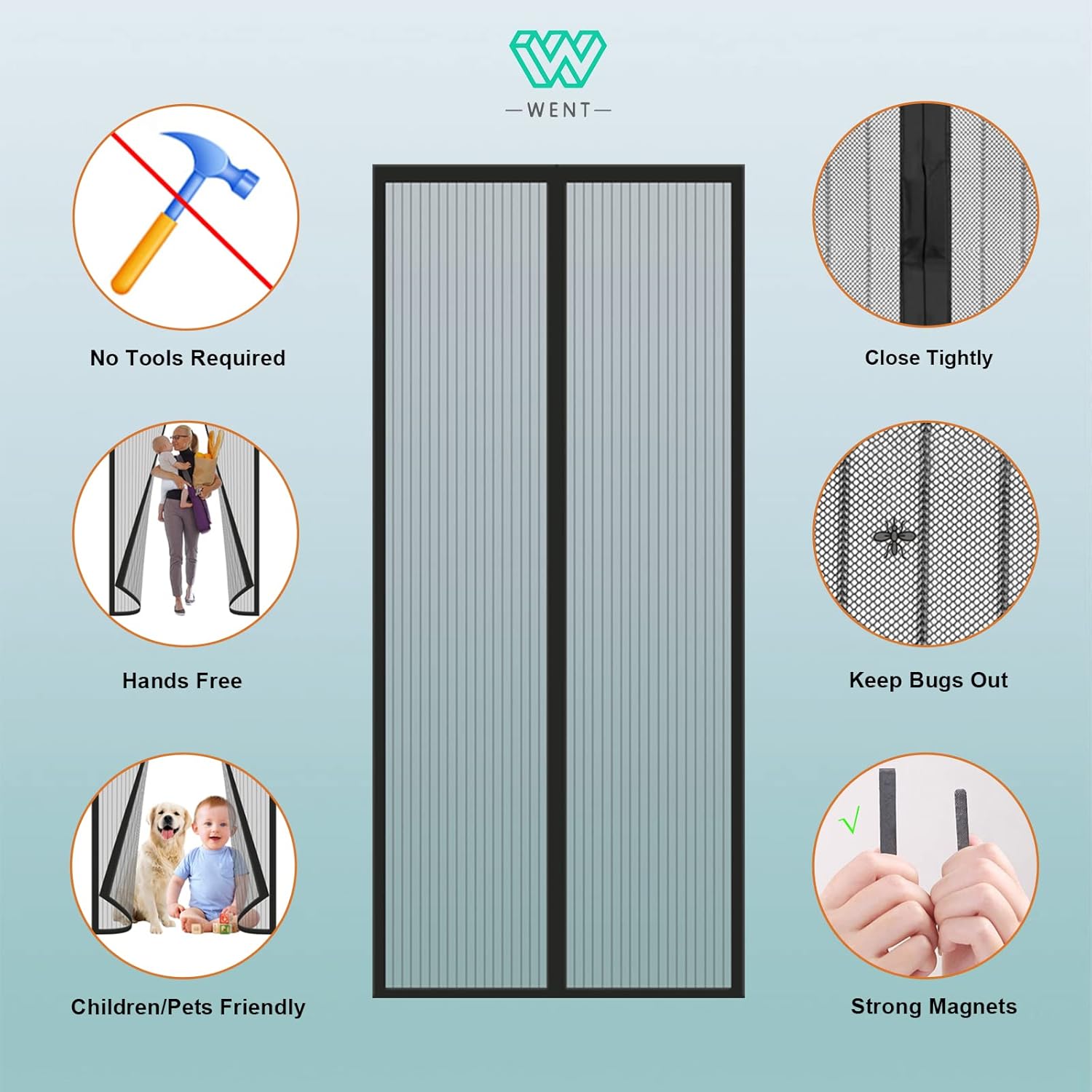 Thumbnail 2 de Magnet Fliegengitter Balkontür 90x210 cm (aktualisierte Version) – ohne Bohren, schwarze Streifen