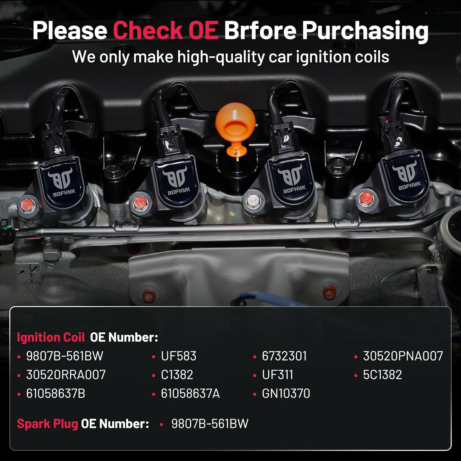 Detalle de BDFHYK Ignition Coil Pack UF583 UF311 & Iridium Spark Plug 9807B-561BW Full Set for Honda/Acura (4-Pack)