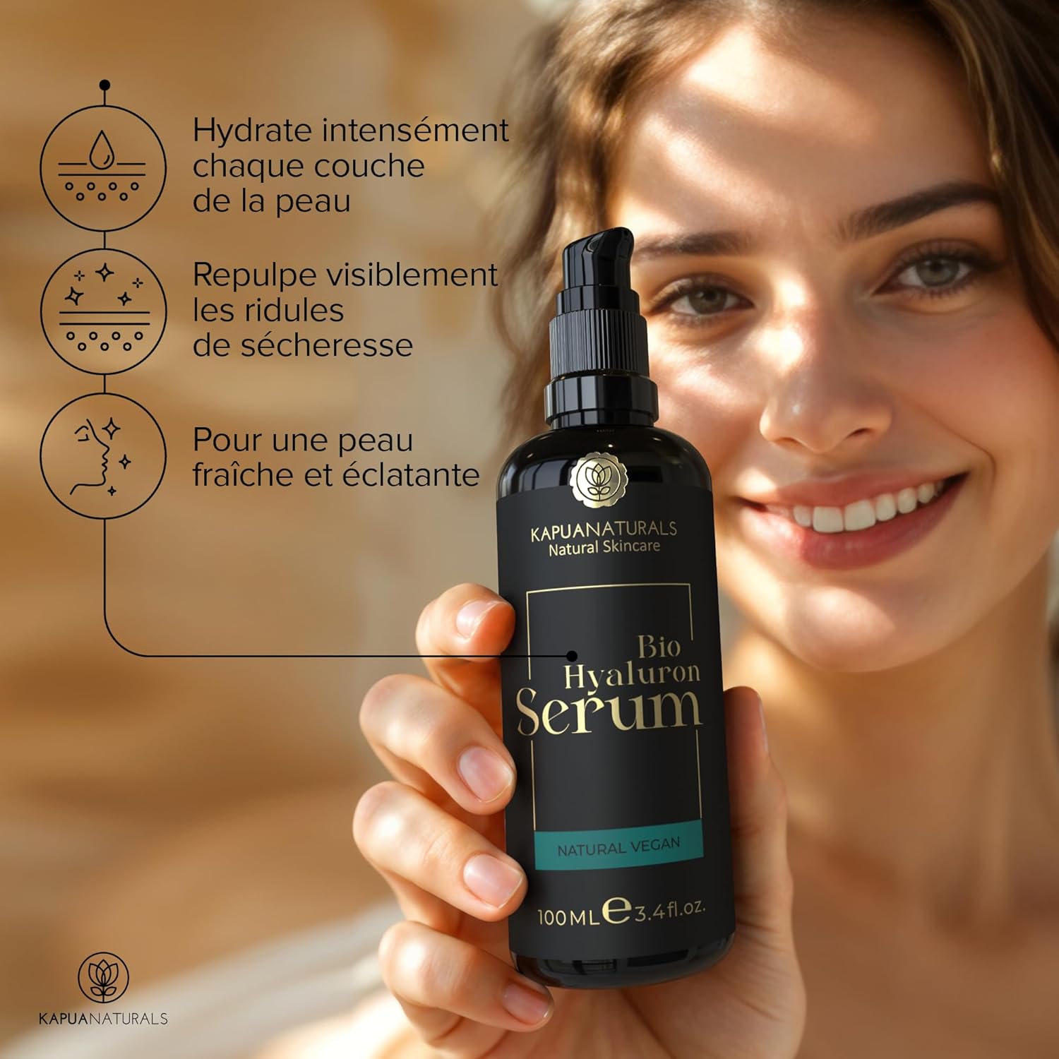 Detalle 2 de Acide Hyaluronique serum hautement dosé – 100 ml, vegan & bio, anti-âge