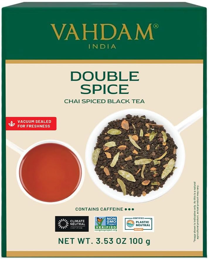 Detalle de VAHDAM Tè Chai Double Spice (50 tazze, 100g) – Masala Chai Nero con doppia dose di spezie