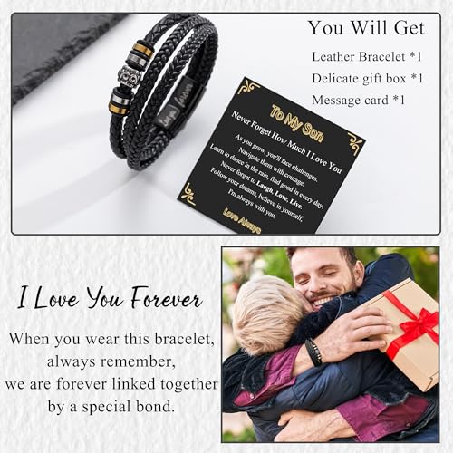 Detalle de BMMYE Gift for Son Leather Bracelet – Personalised Triple-Braided Mens Gift