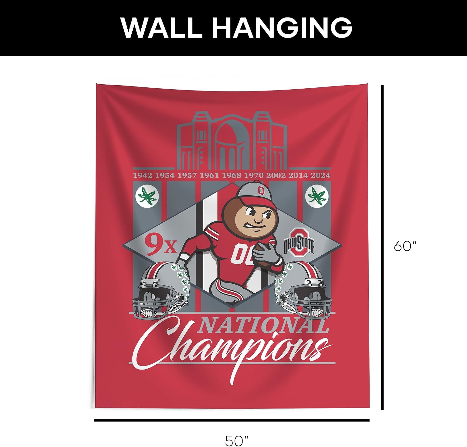 Detalle 2 de Northwest 2024 NCAA College Football National Champions Ohio State Buckeyes Wall Hanging Tapestry (34 x 40 in)