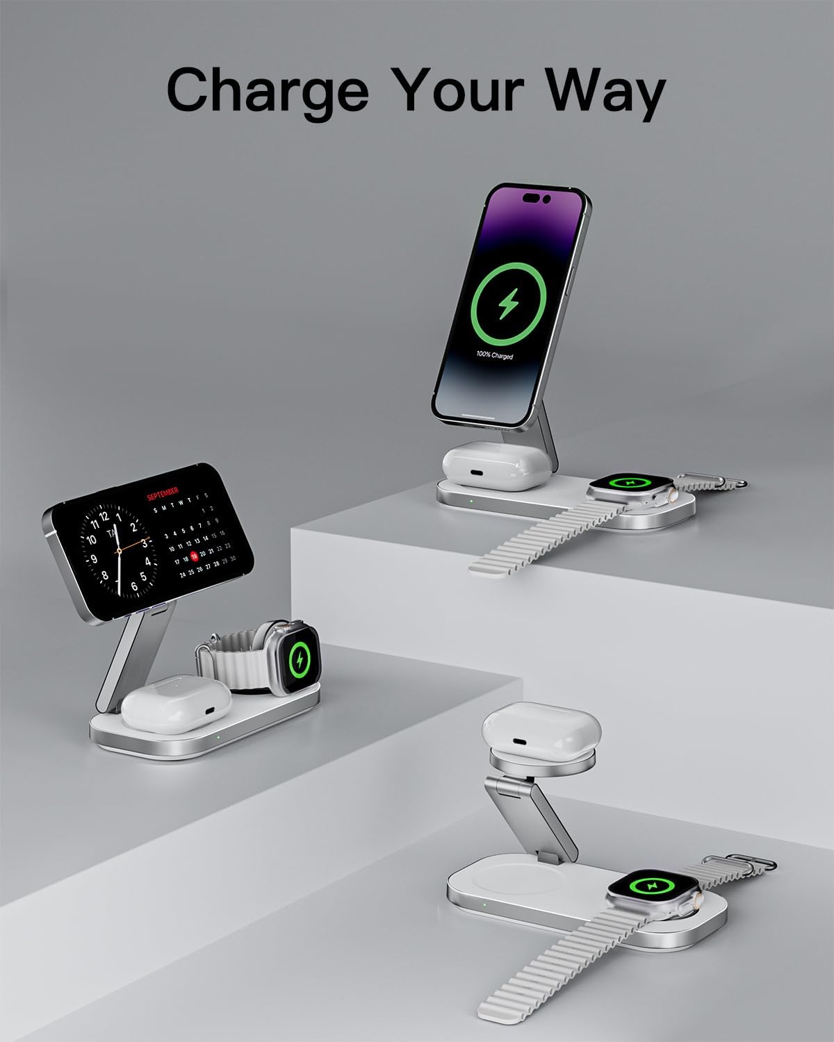 Detalle de Keepro 3-in-1 Folding MagSafe Charging Station for Apple Devices