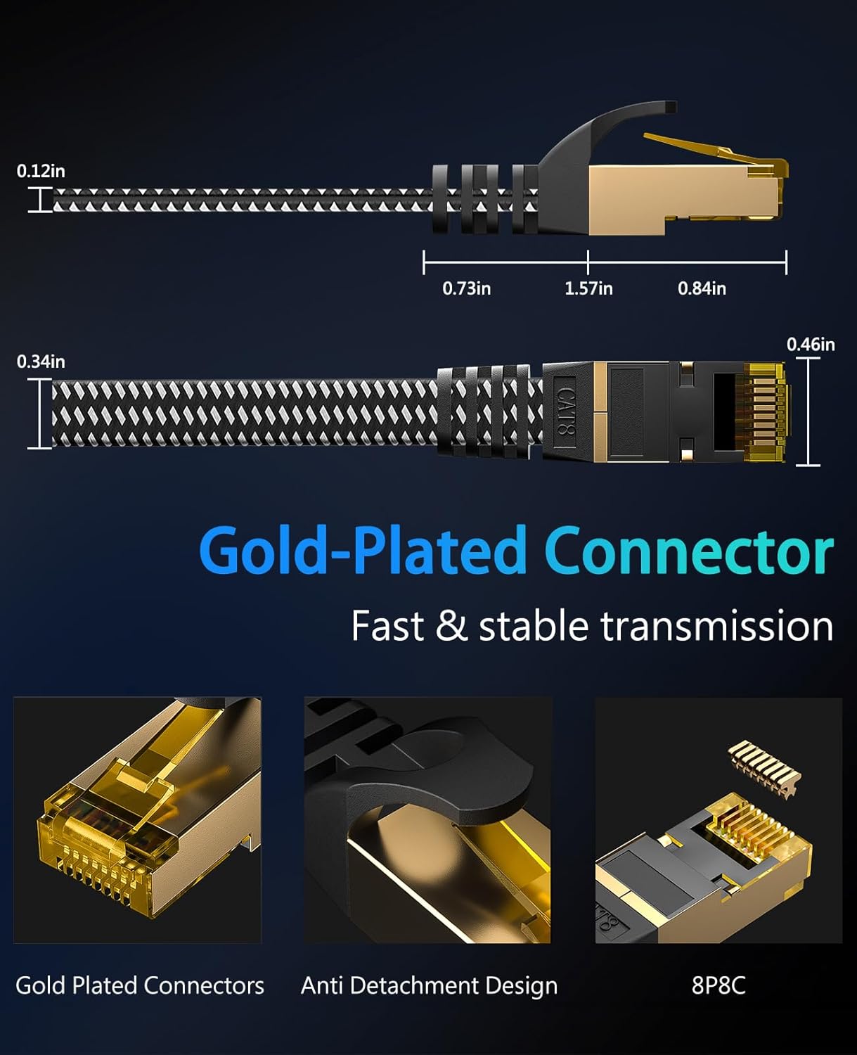 Thumbnail 3 de ARISKEEN Cat 8 Ethernet Cable 2M 2Pack: High-Speed, Flat, Shielded Network for Reliable Fast Connections