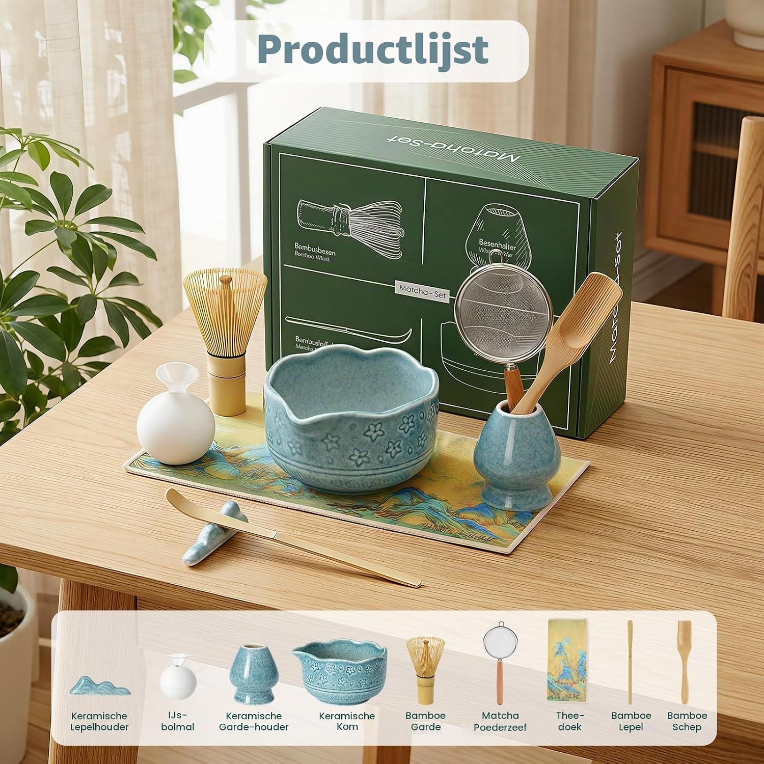 Detalle 2 de VONATES Matcha whisk set matchaset met kersenbloesemkom en bamboeaccessoires