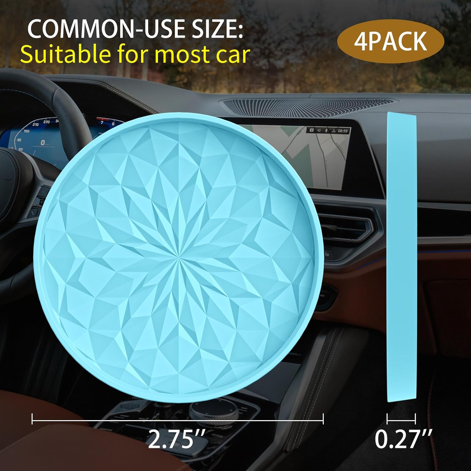 Detalle de STLIAN Car Coasters for Cup Holders (4 Pack) – 2.75in Silicone Auto Mug Mats in Sky Blue