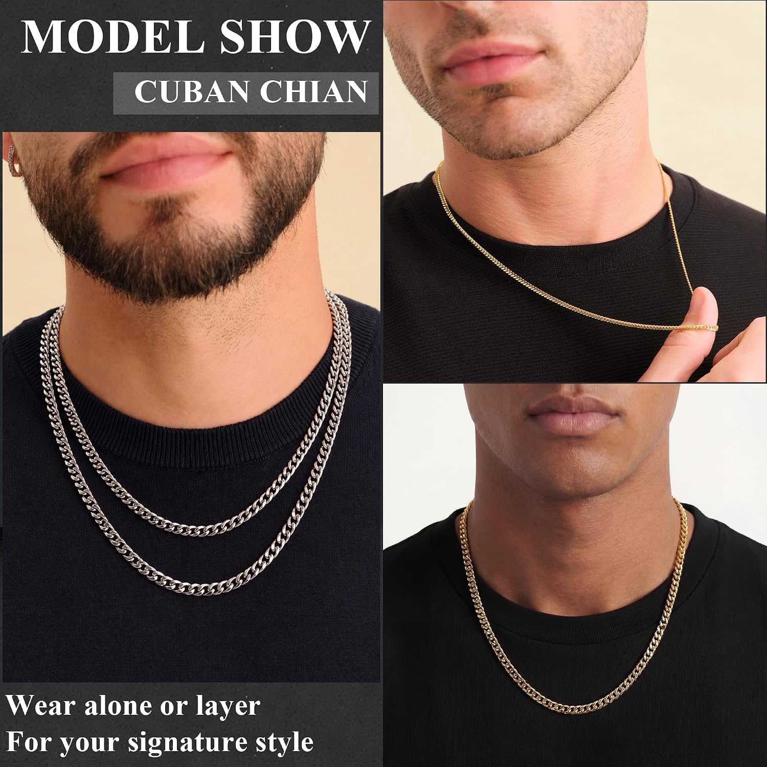 Detalle 2 de Pink buling 316L Stainless Steel Cuban Link Necklace, 3.5/5 mm, Silver or Gold