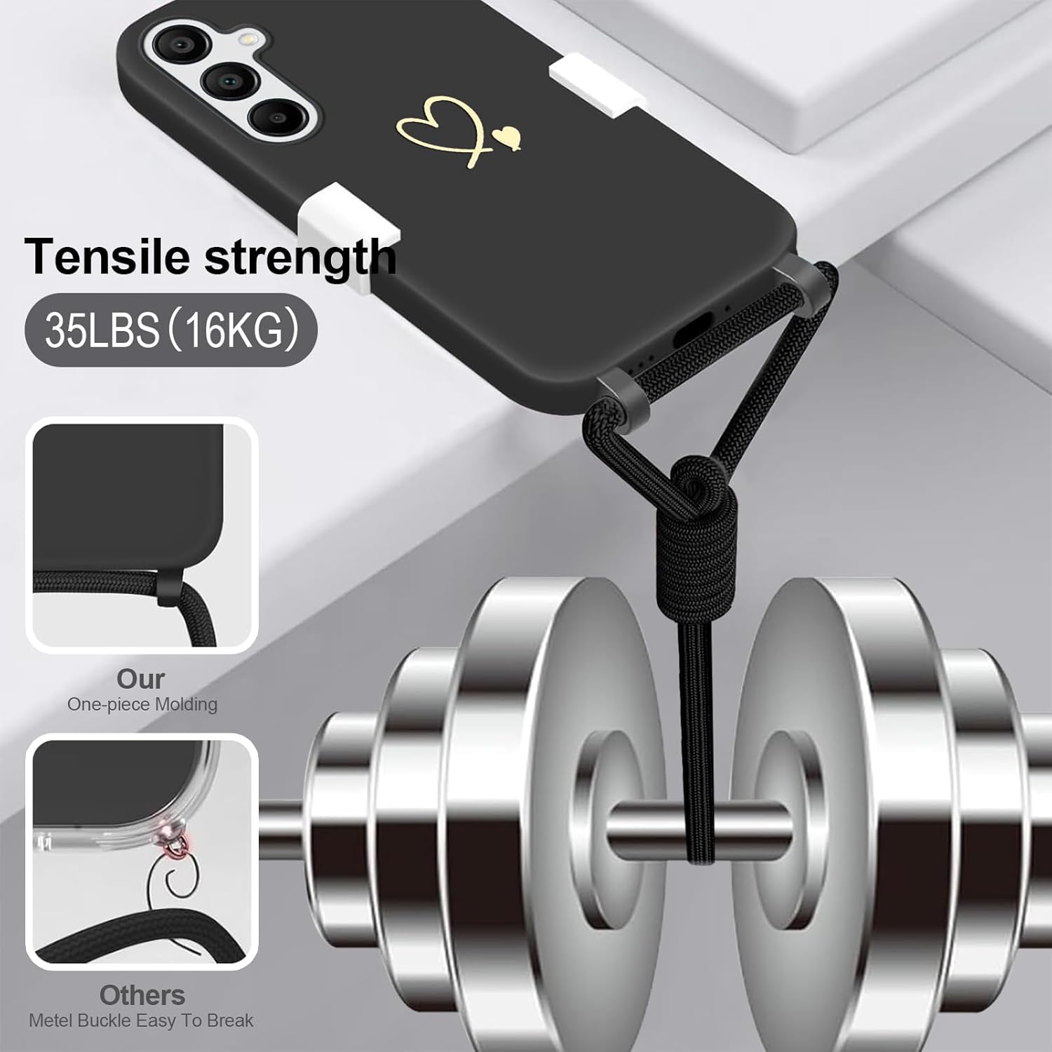 Thumbnail 3 de Yichxu Handyband-Hülle für Samsung Galaxy A05s mit Band – Herz Design, Silikonhülle mit Kette, schutzhafte Liquid Silicone Case