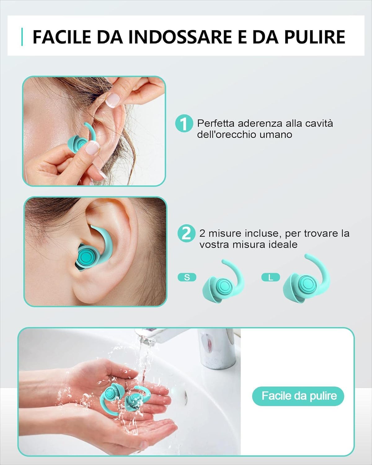 Detalle 2 de SUPCEAT Silicone tappi per orecchie 2 paia riutilizzabili