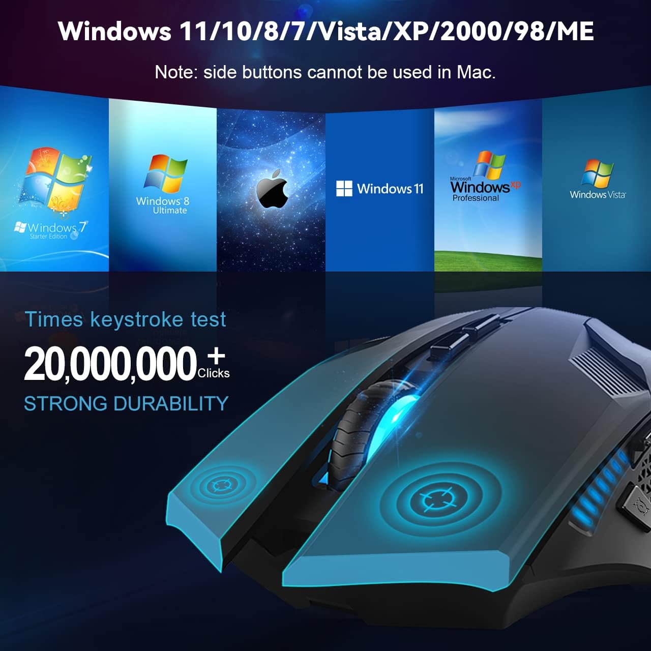 Detalle de TECKNET Wireless Gaming Mouse 4800 DPI, 8 buttons