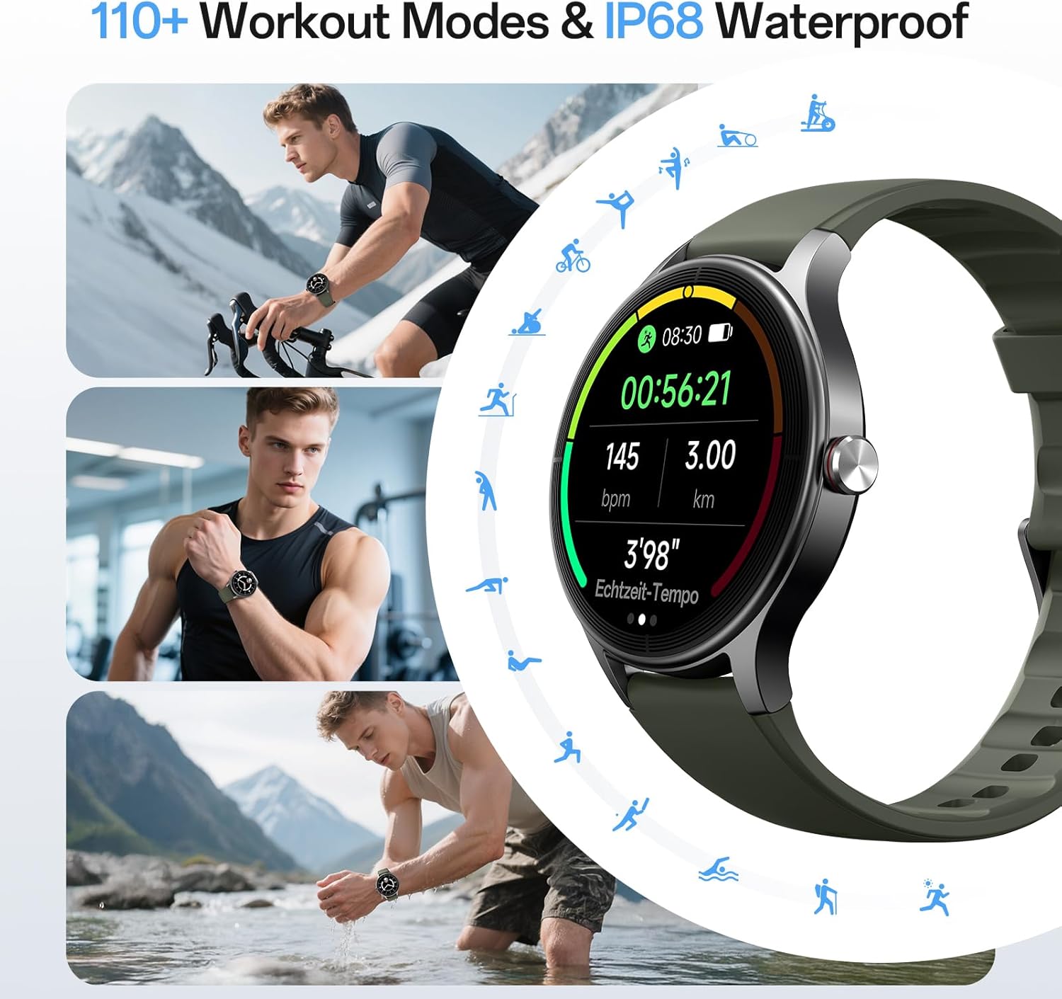 Thumbnail 4 de Woneligo Smartwatch for Women & Men with AI Voice, Bluetooth Calls and 110+ Sports Modes (Green)