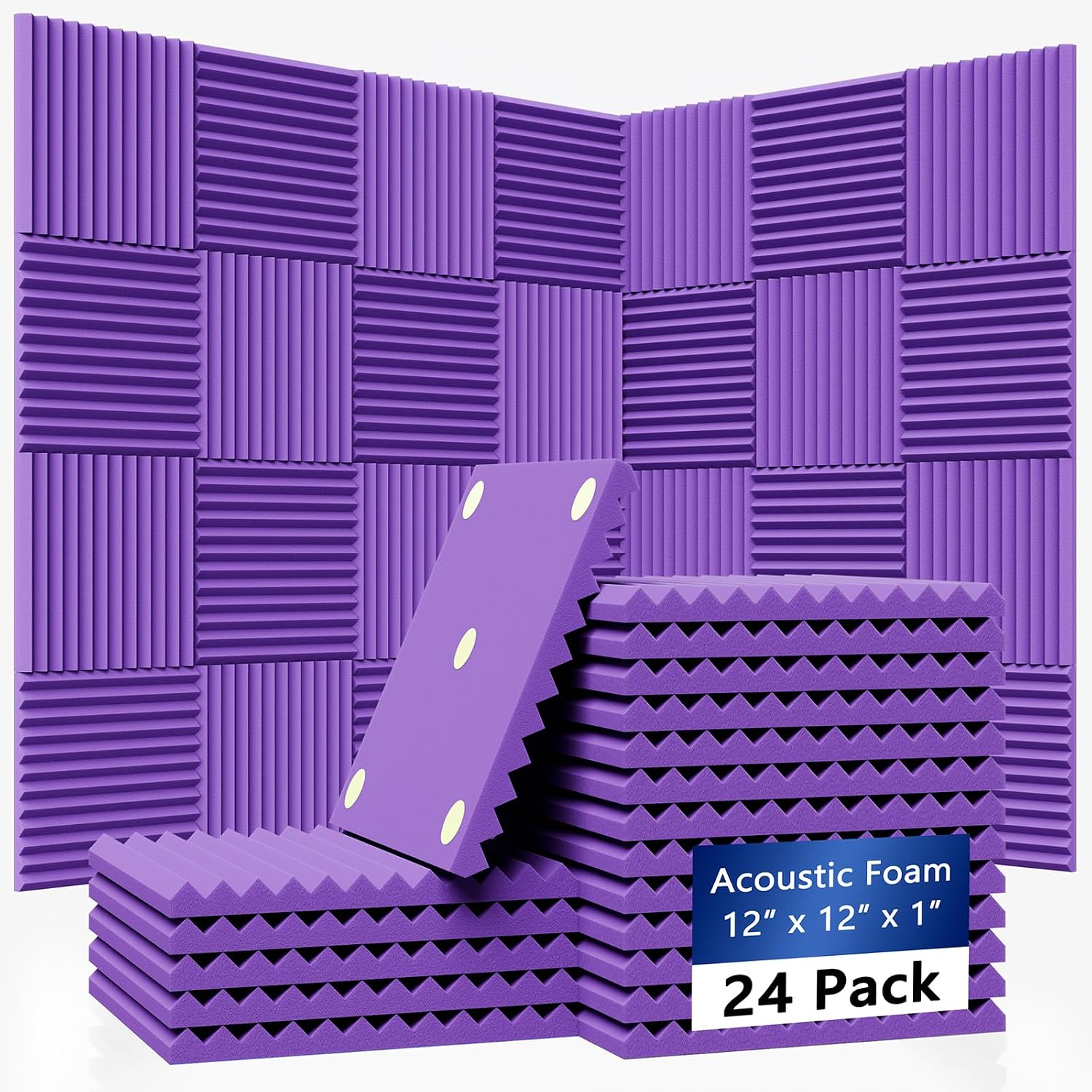 Detalle de Temgcuam tc11212 Acoustic Foam Wall Panels, 24-Pack, Purple, 12 x 12 x 1 in