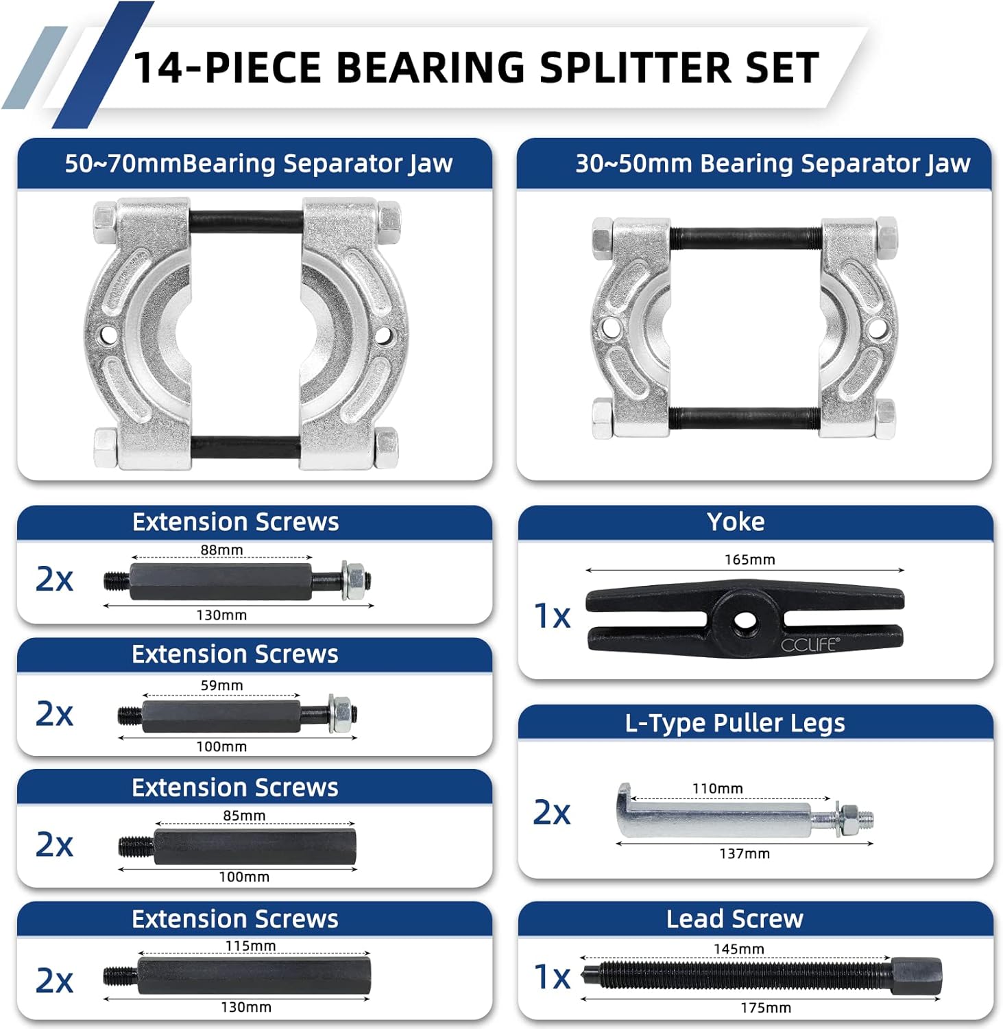 Thumbnail 1 de CCLIFE 14-TLG Lagerabzieher-Set mit Trennmessern und Polradabzieher, 30–70 mm