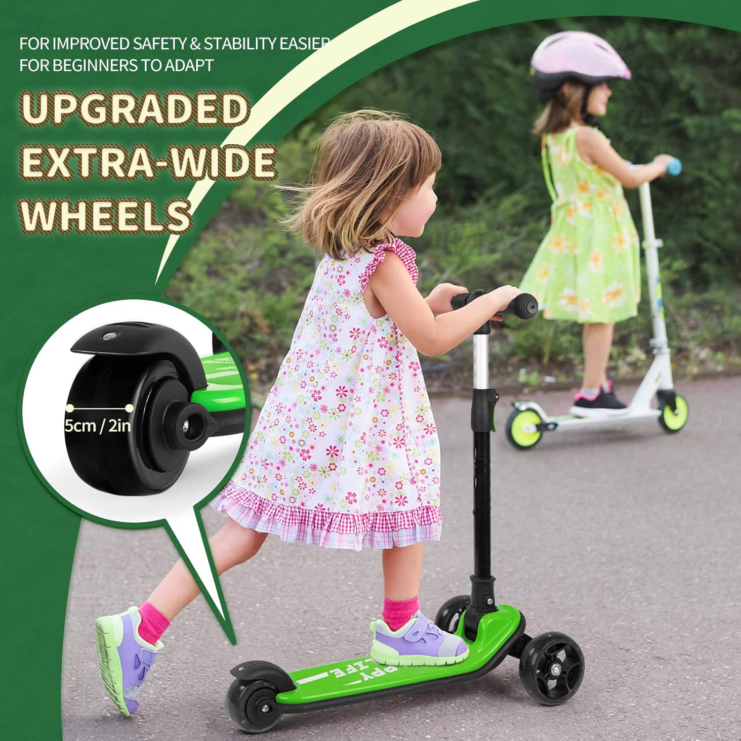 Thumbnail 5 de besrey Kinder-Scooter mit Big Wheels, faltbar & höhenverstellbar (LED-Räder) für 3–8 Jahre