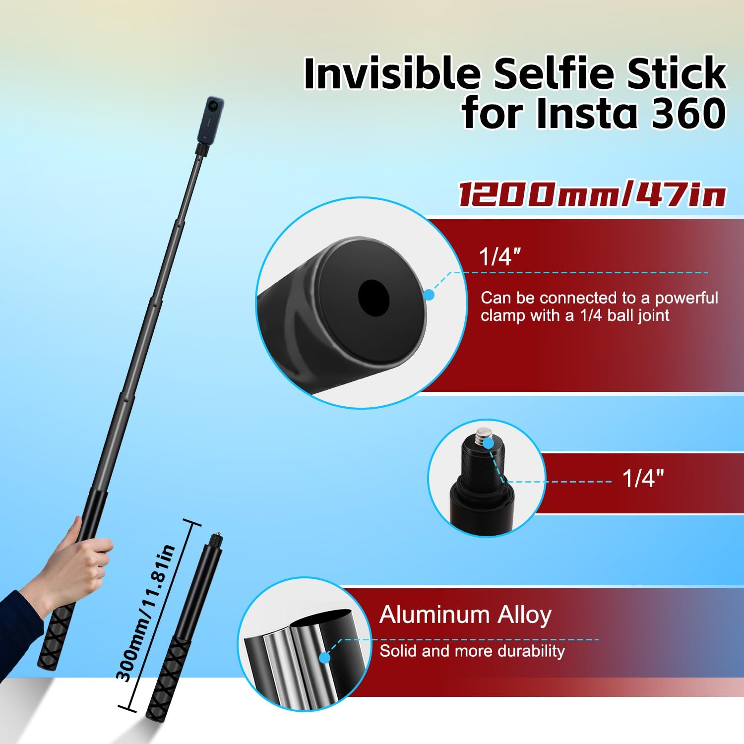 Detalle de Metal Motorcycle Mount Kit with 47” Invisible Selfie Stick for Action Cameras