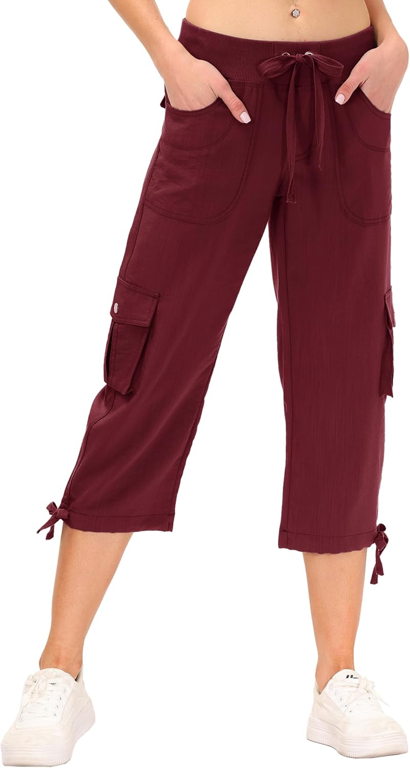 Detalle de JINSHI Damen 3/4 Cargo-Shorthose mit Mehrfach-Taschen (Capri-/Freizeithose) für Sommer, Alltag & Outdoor