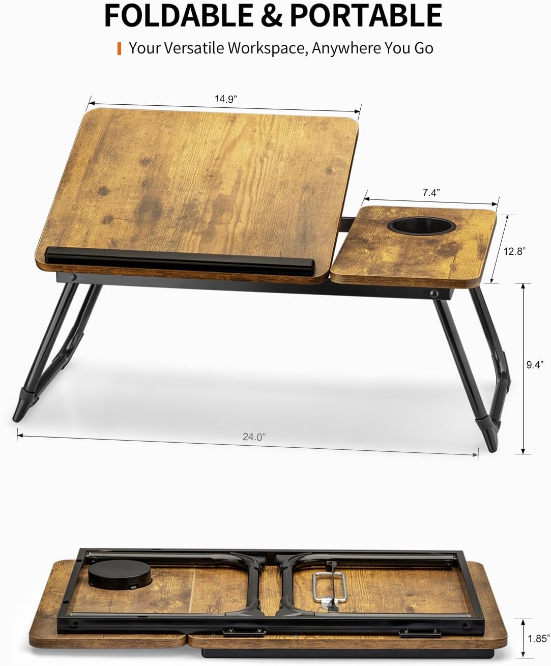 Thumbnail 1 de FISYOD FIS02 Foldable Laptop Desk, Adjustable Split Top, Cup Holder, Brown