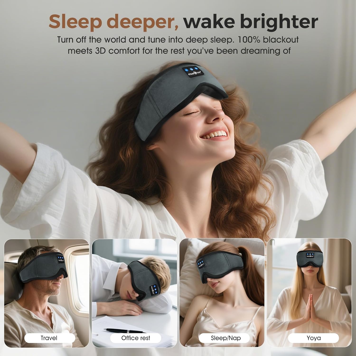 Thumbnail 6 de MUSICOZY Sleep Mask Headphones: 100% Blackout, 3D Contoured Eyes, Bluetooth Sleep Mask with 14H Playback
