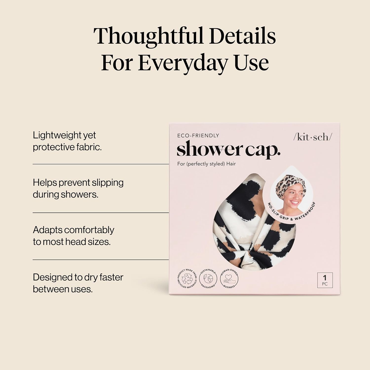 Thumbnail 2 de Kitsch Luxury Leopard Shower Cap for Women — Reusable, Waterproof & Non-Slip