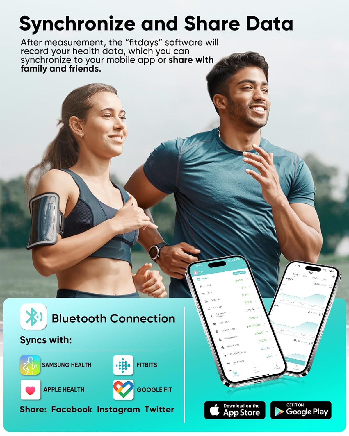 Detalle de Body Fat Scales with 4-Electrode BIA (180kg) + Fitdays App — Smart Bathroom Scales for BMI, Visceral Fat & More