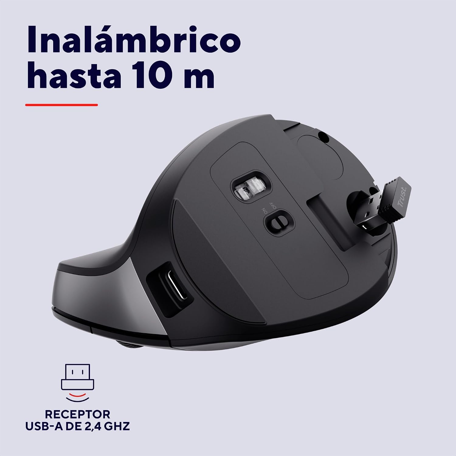 Detalle 2 de Trust Yuno ratón ergonómico 2,4 GHz 2400 dpi 🖱