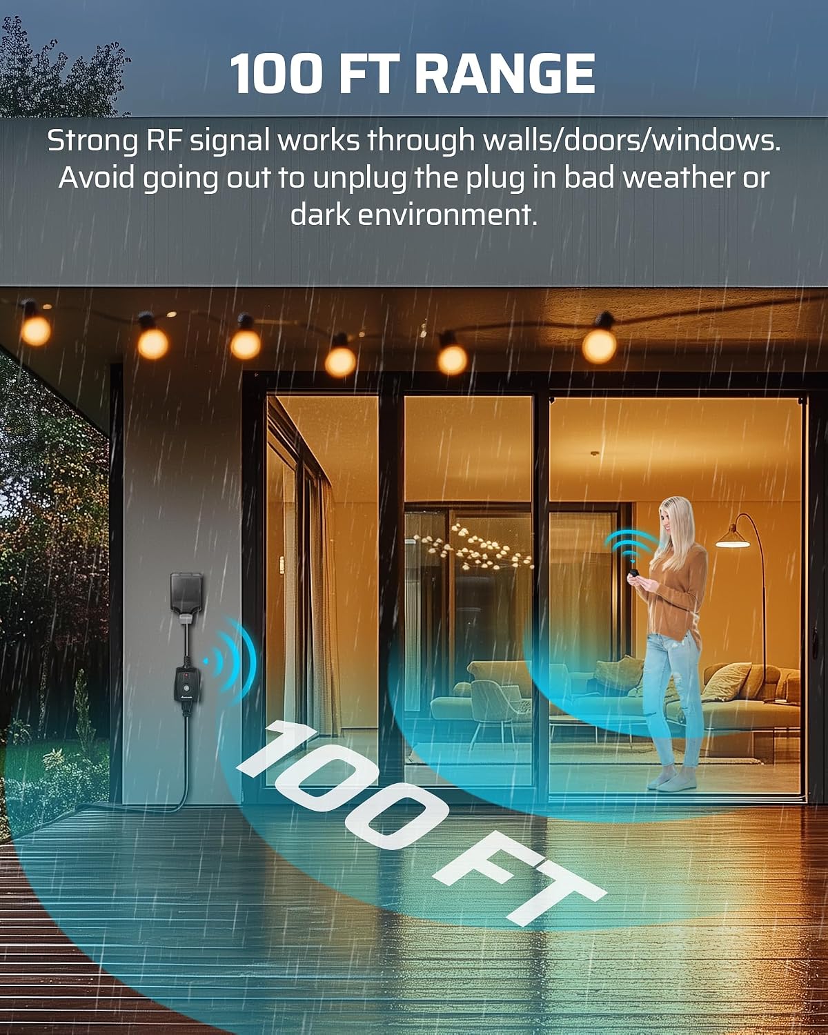 Detalle de DEWENWILS HORS11S Outdoor/Indoor Remote Control Outlet, 15A, 100 ft Range