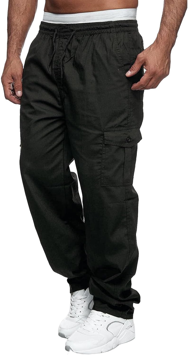 Detalle de Elegancity Cargohose Herren aus Baumwolle mit Joggingbund und 7 Taschen – Baggy Outdoor- & Freizeithose