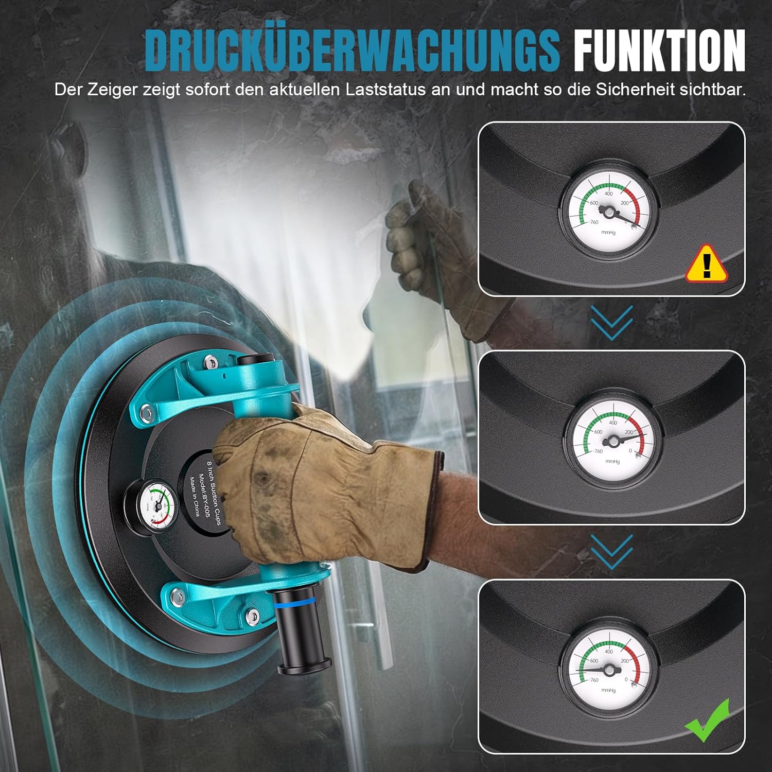 Thumbnail 2 de Saugheber Fliesen – 2er-Set Saugnapf mit Manometer, Tragkraft bis 200 kg pro Saugnapf