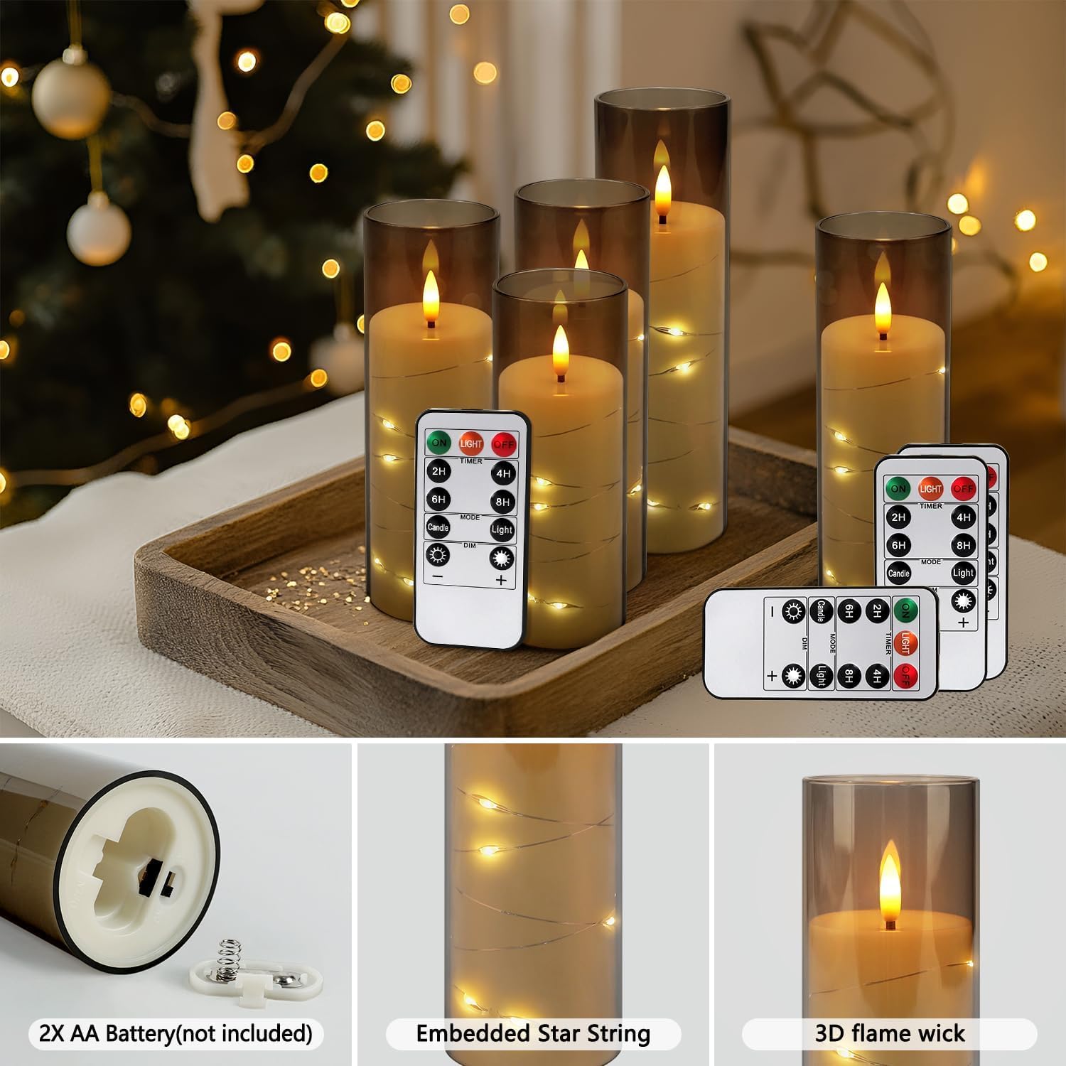Detalle de CAKETYCG RXZER23 Flameless LED Candles, 12-Pack with Gray Acrylic and Remote