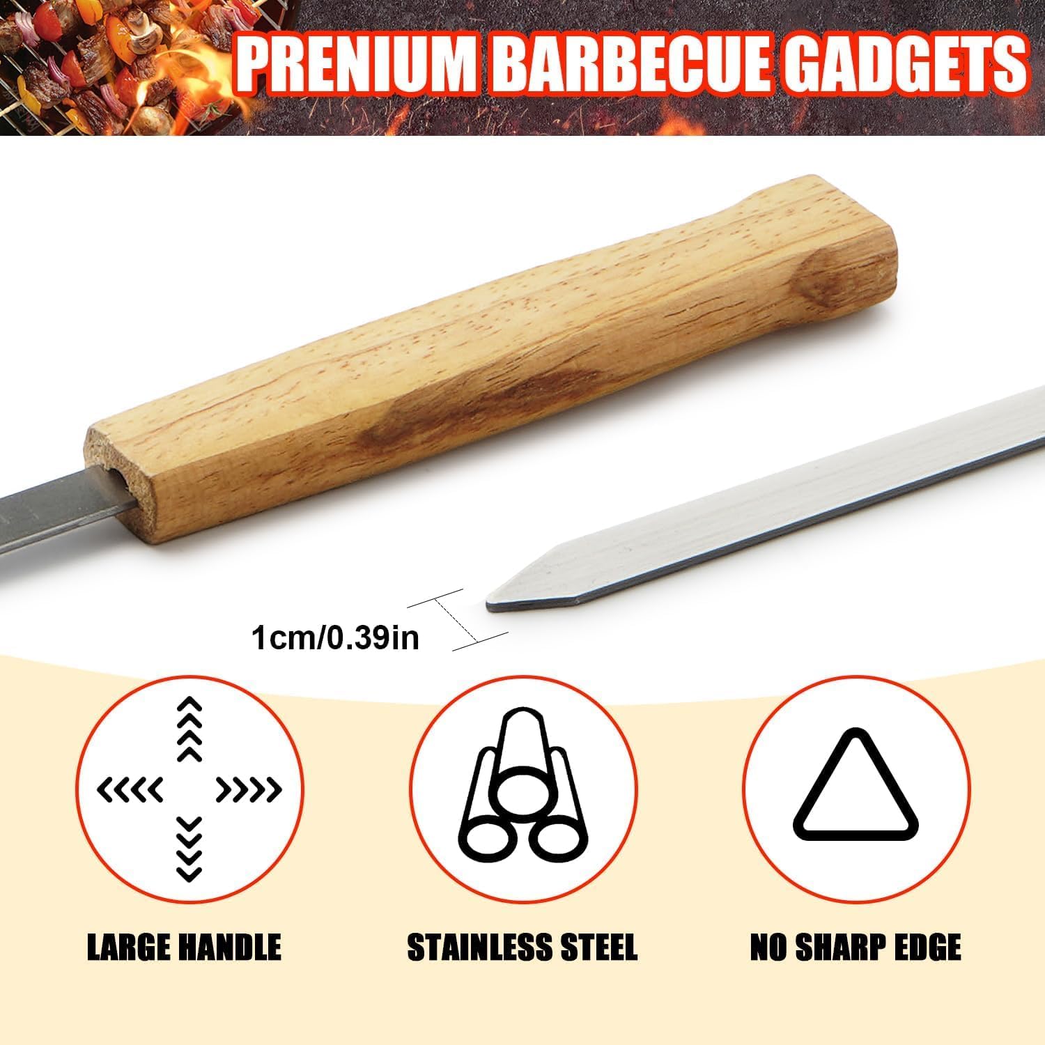 Thumbnail 3 de Wzzy Gurden: 8 Spiedini in Acciaio Inox con Manici in Legno di Faggio, 42 cm