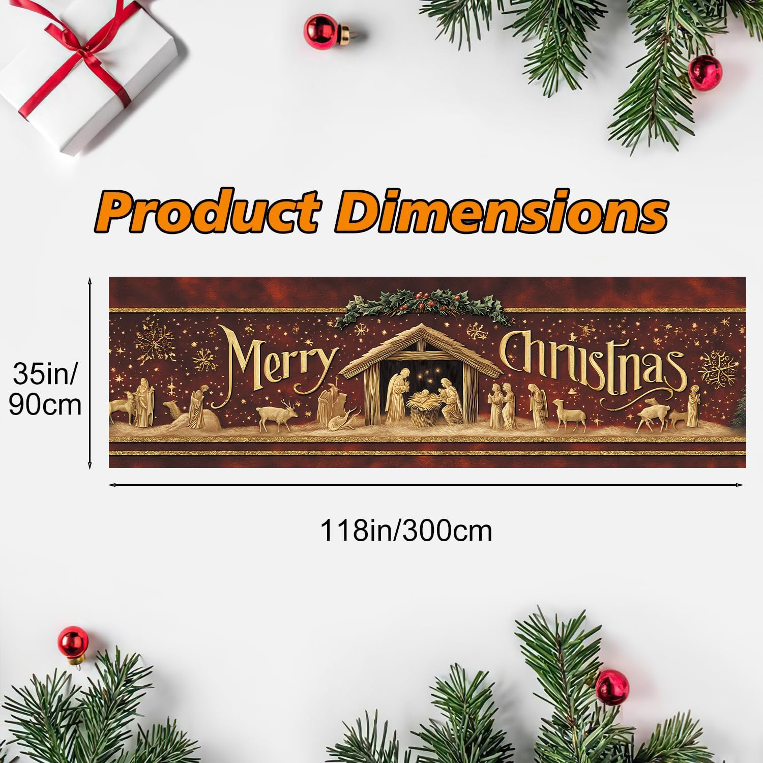 Thumbnail 1 de CRYSLOVE „Frohe Weihnachten“ Weihnachtsbanner für Balkon, Outdoor & Indoor – 300 x 90 cm