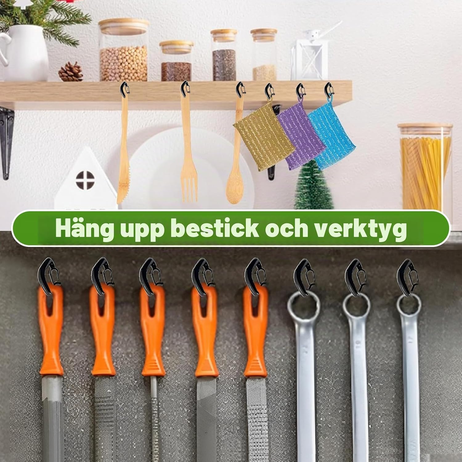 Thumbnail 6 de Gucass skruvkrokar i rostfritt stål, svarta med säkerhetsspärr, 50-pack
