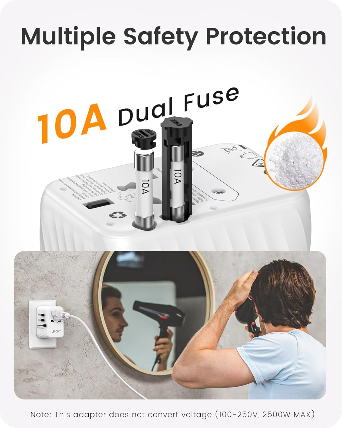 Thumbnail 6 de LENCENT Reiseadapter Weltweit – 6-in-1 Universal-Reisestecker mit 2 USB-A und 3 USB-C Ports