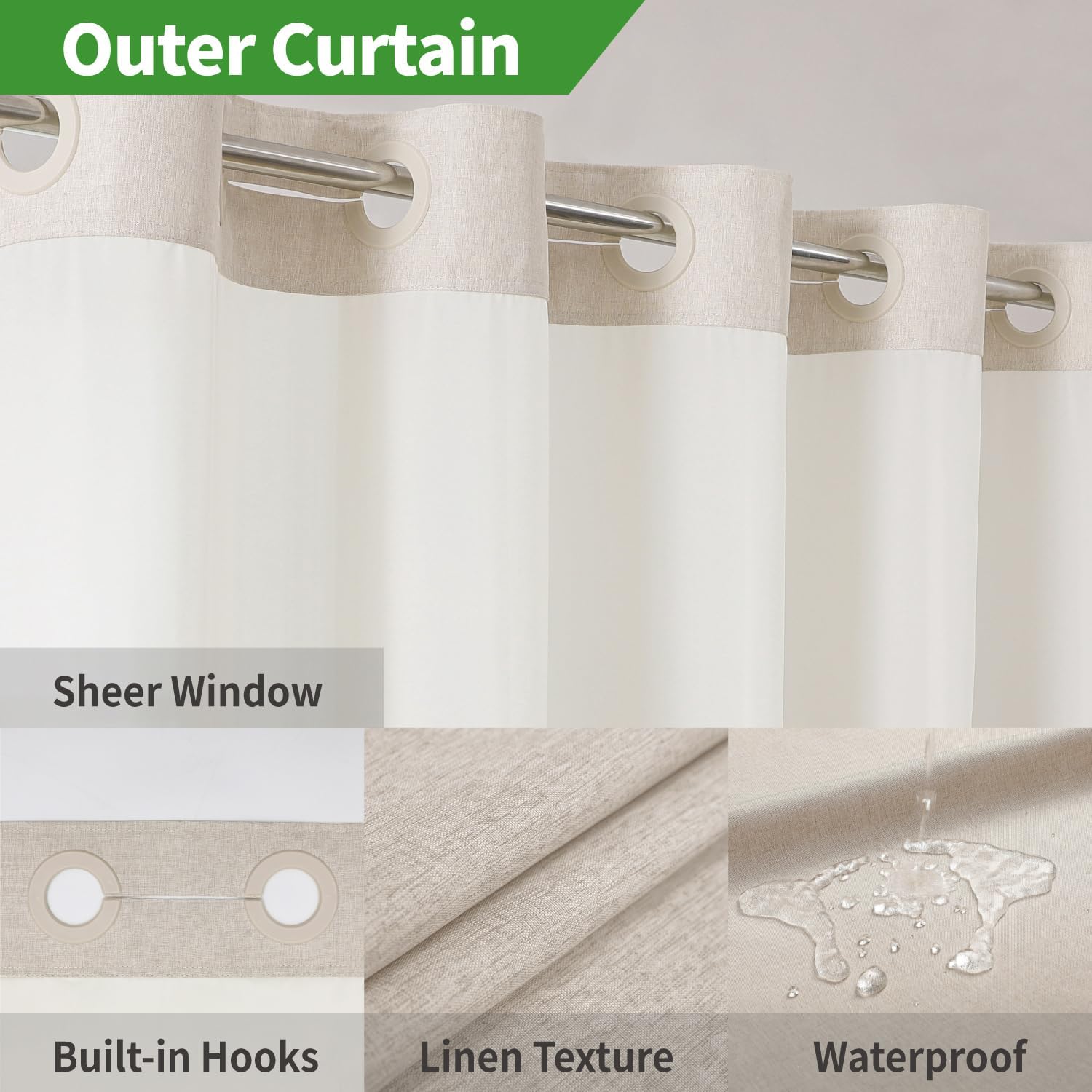 Thumbnail 2 de Eachope No Hooks Shower Curtain 71x74