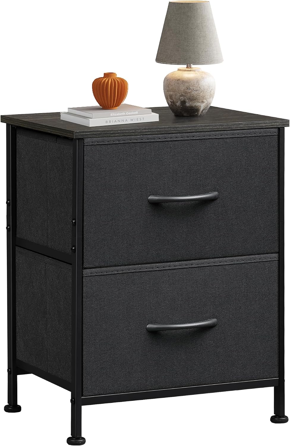 Detalle de WLIVE Black Night Stand small dresser with 2 drawers ๐