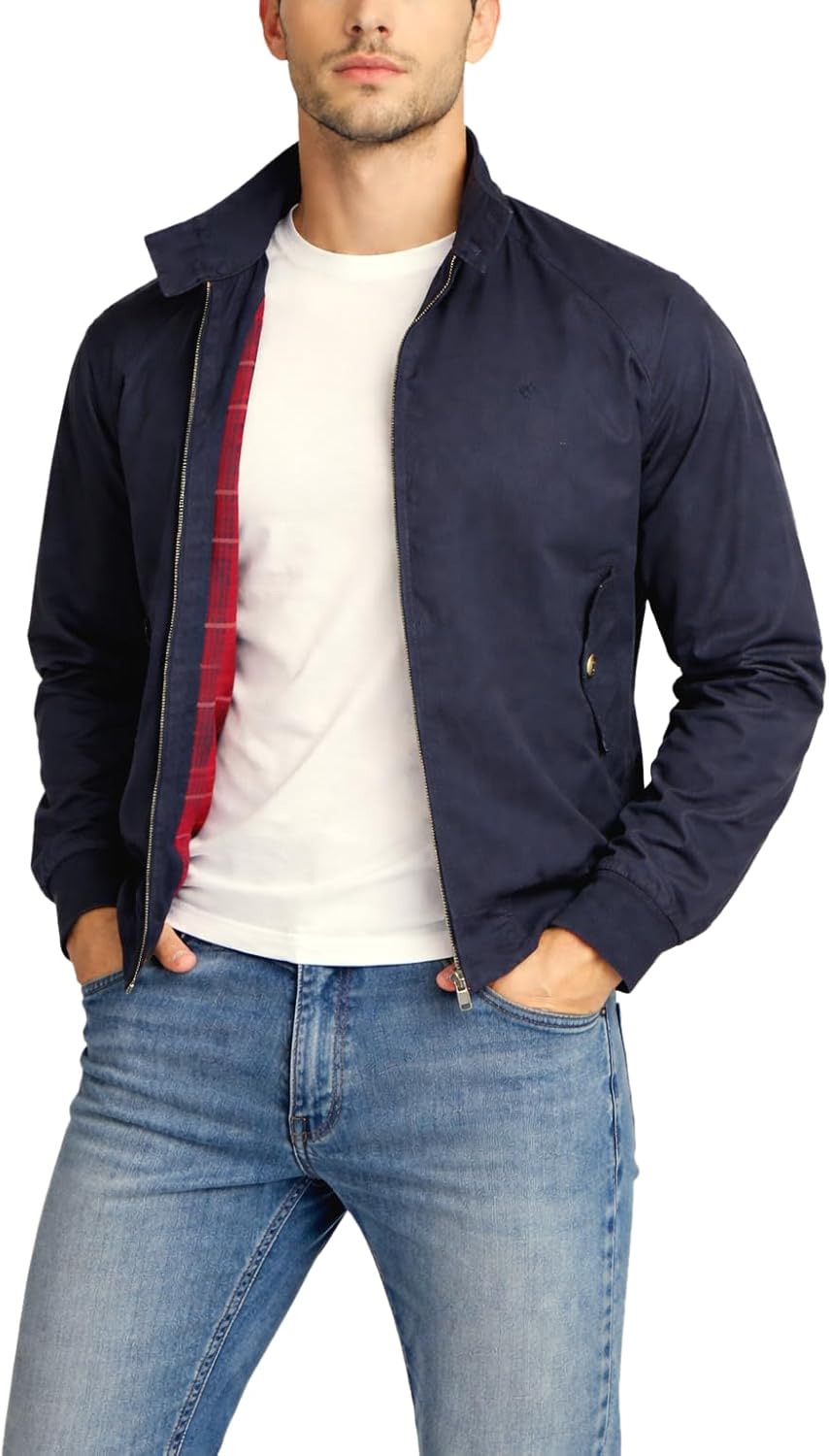 Thumbnail 6 de Xact Men’s Soft Cotton Harrington Bomber Jacket with Tartan Check Lining (Regular Fit)
