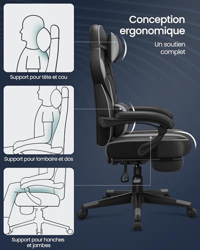 Thumbnail 9 de SONGMICS Fauteuil de Bureau Gaming OBG073B03 – confort ajustable avec repose-pieds télescopique
