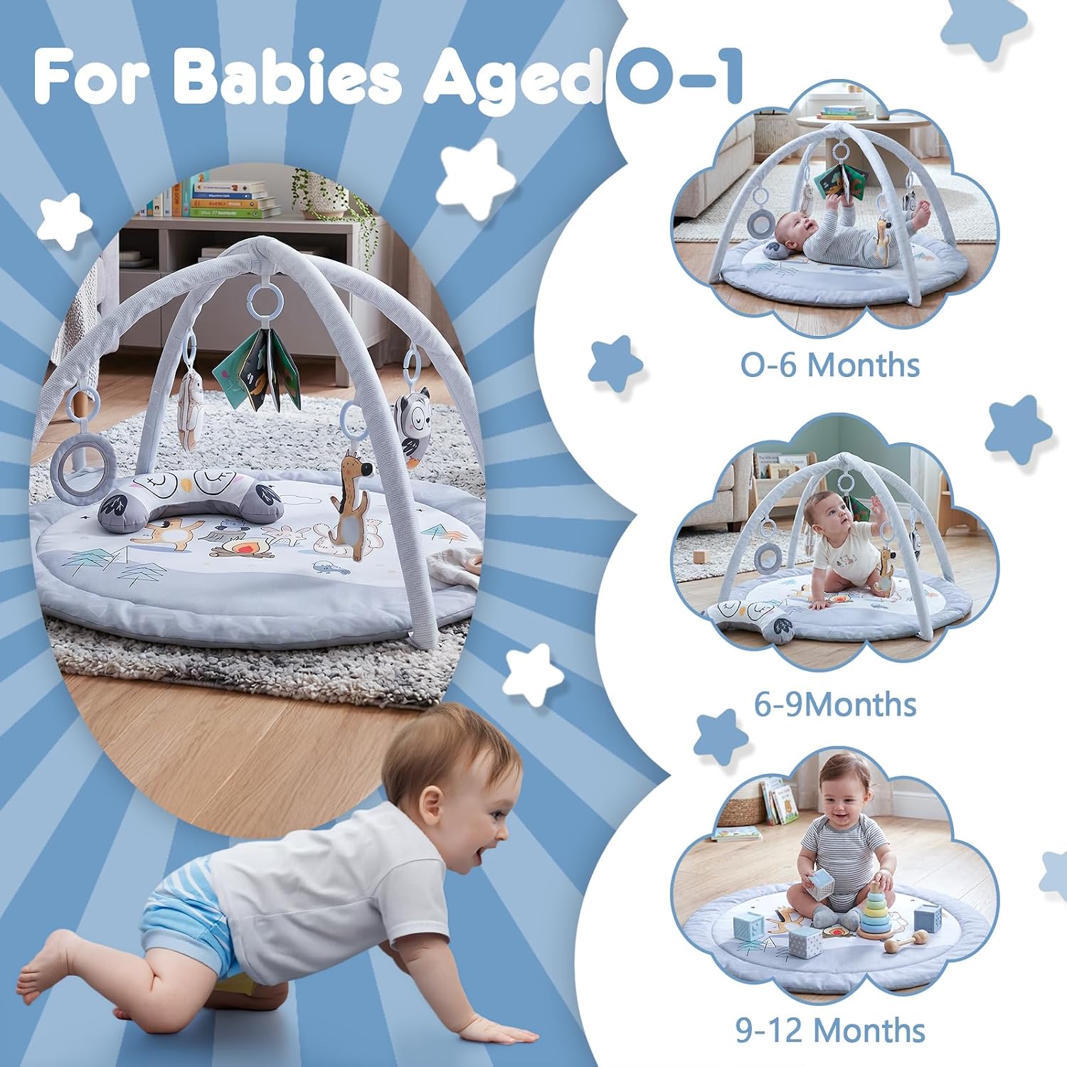 Detalle de Baby Play Mat, Activity Play Gym Mat with Hanging Toys and Tummy Time Pillow