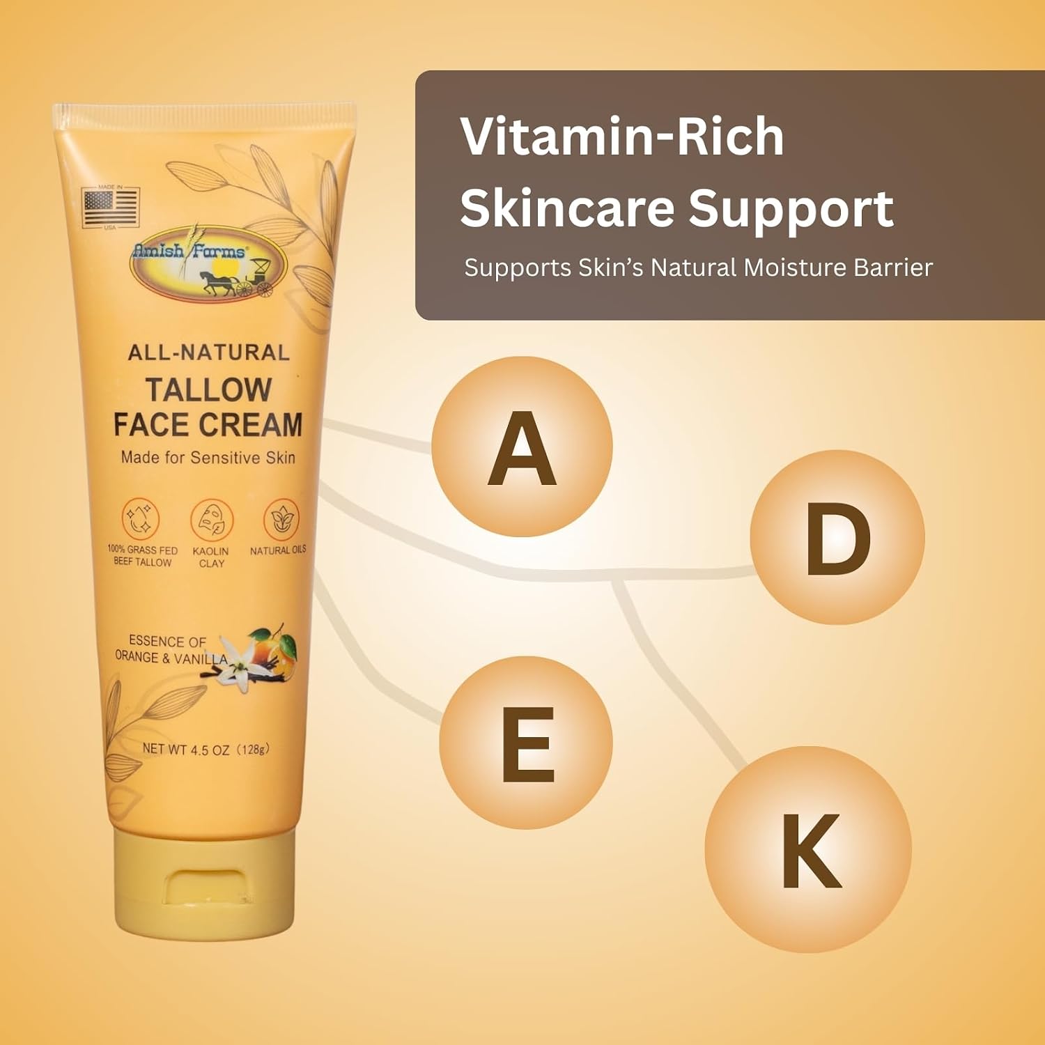 Detalle 1 de Amish Farms Grass Fed Beef Tallow Face Moisturizer with Kaolin Clay, Vitamin E & Olive Oil