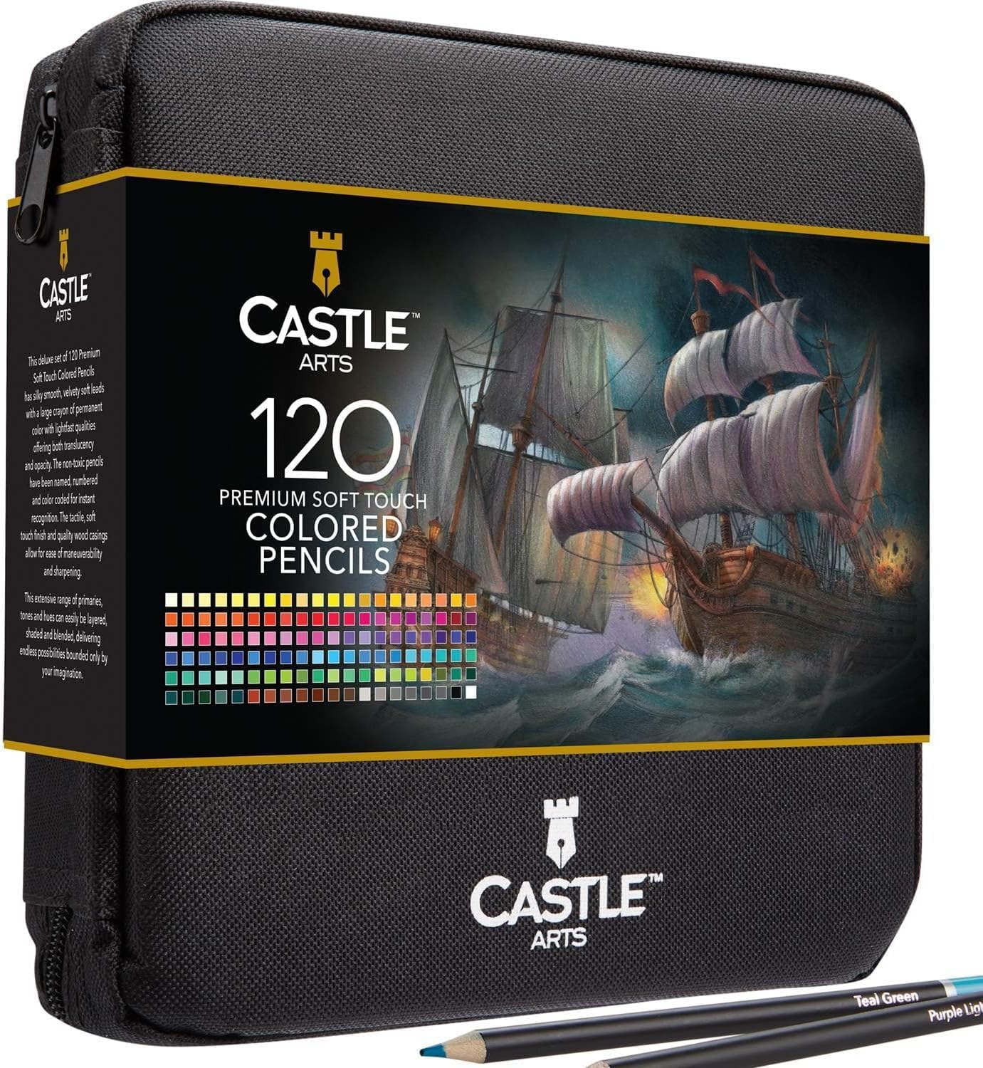 Detalle de Castle Art Supplies 120 Colouring Pencils Zipper-Case Set (120 soft core coloured leads)
