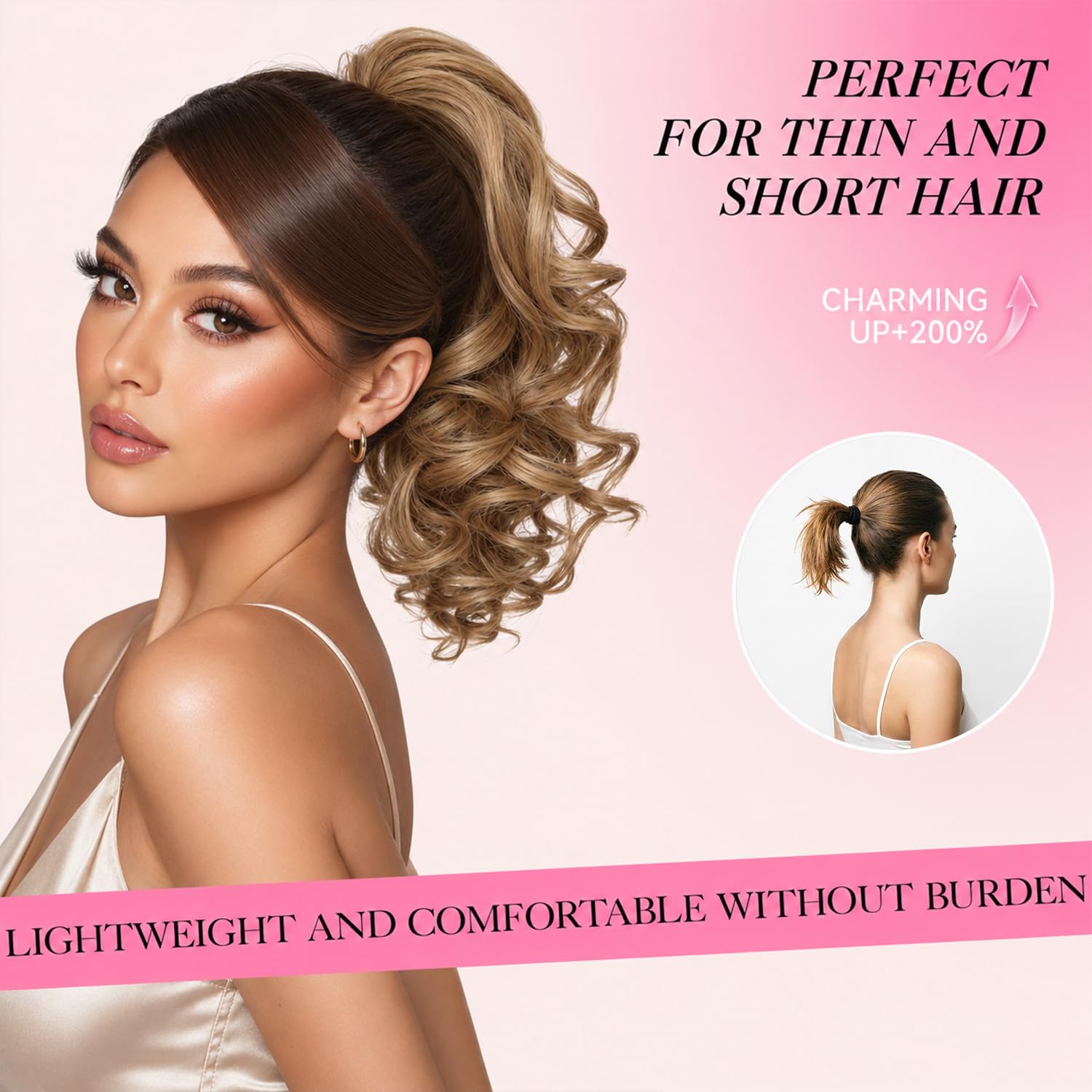 Detalle de ZQIAN BEAUTY Claw Clip Ponytail Extension – 12 Inch Curly Ponytail, Dark Brown