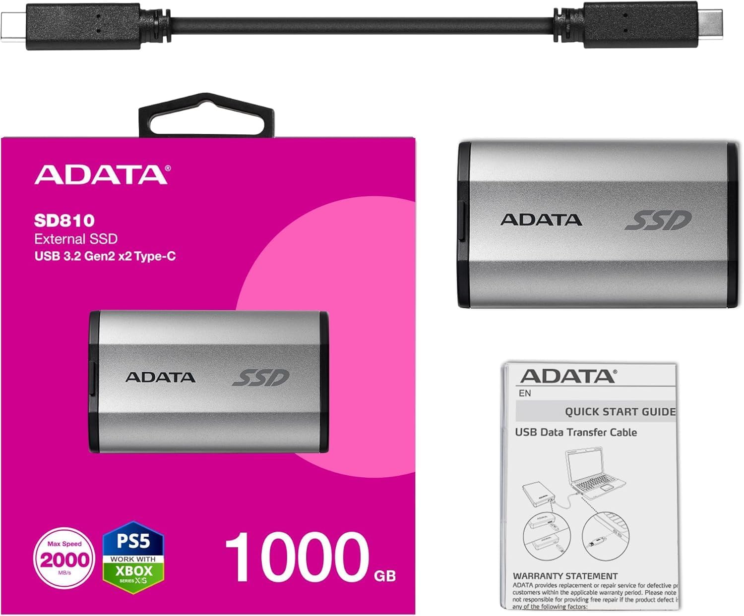 Thumbnail 6 de エイデータ SD810-1000G-CSG 外付けSSD 1TB シルバー USB 3.2 Gen2x2・IP68