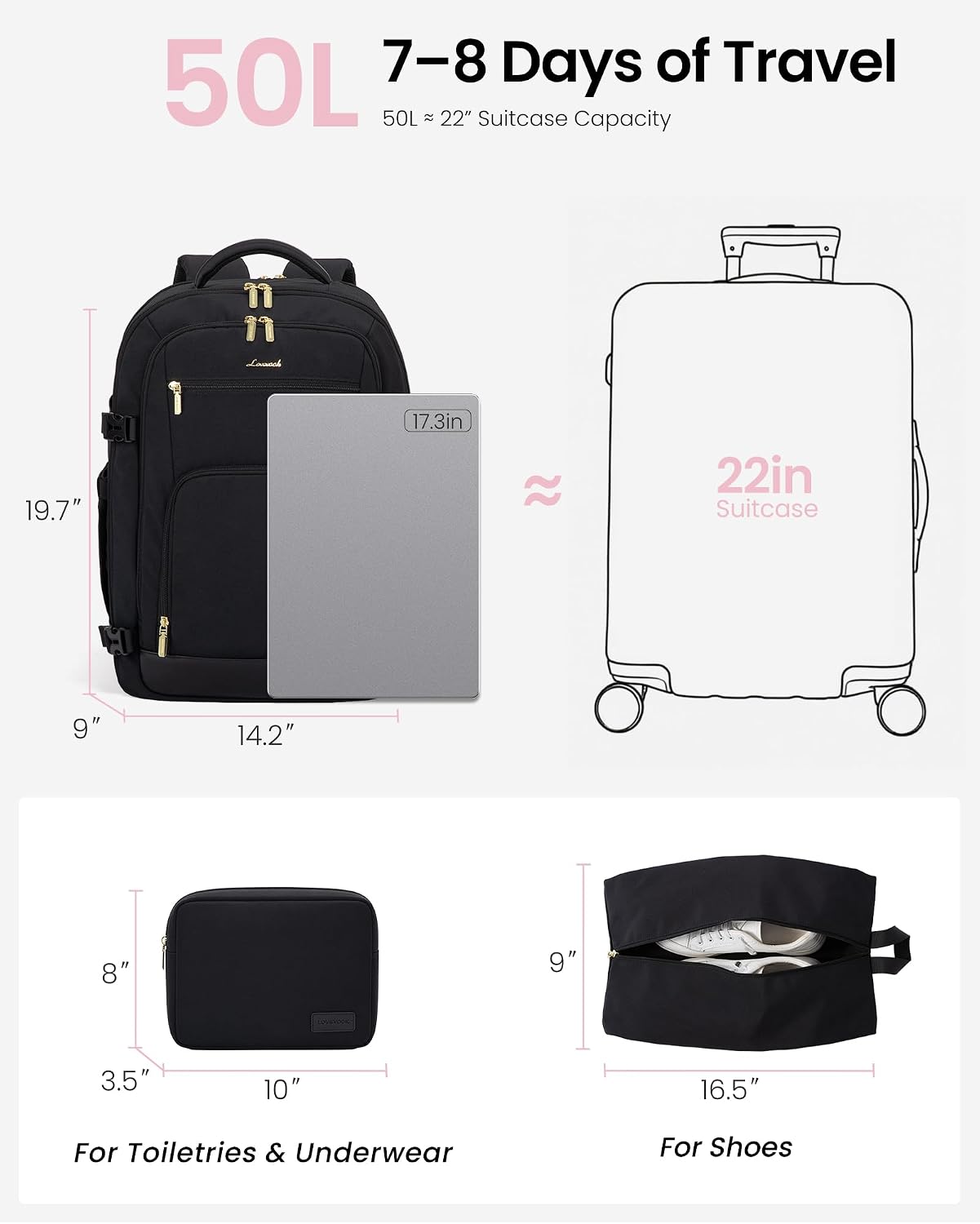 Detalle de LOVEVOOK Travel Backpack 50L
