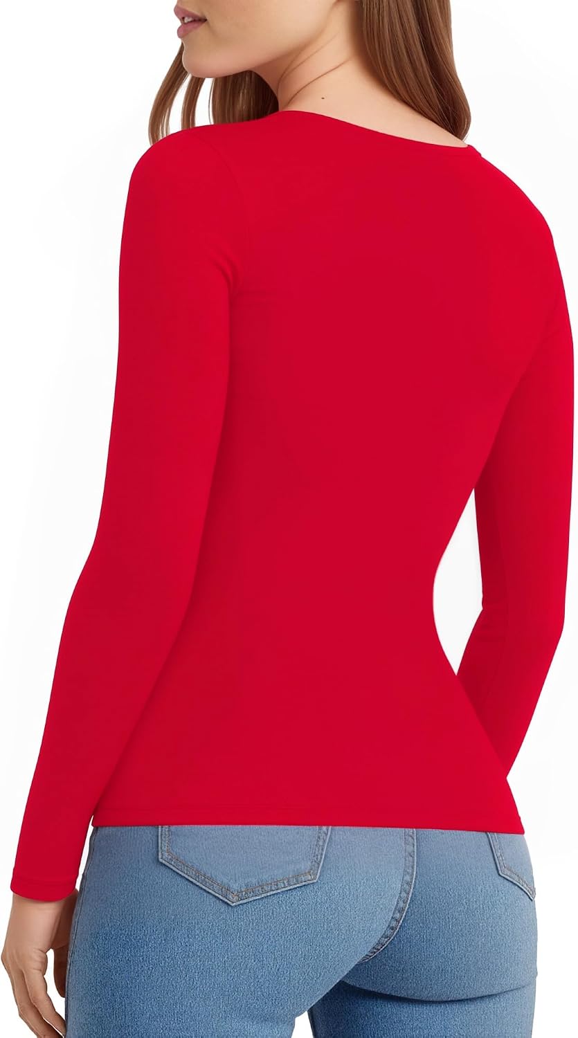 Detalle de ALGALAROUND Women's Long Sleeve V-Neck T-Shirt – Slim Fit Top for Everyday and Going Out