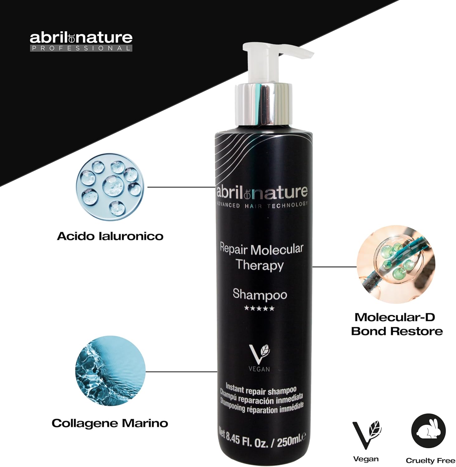 Thumbnail 4 de April et Nature Shampoo Professionale Molecular Therapy per capelli danneggiati, trattati o invecchiati – 1000 ml