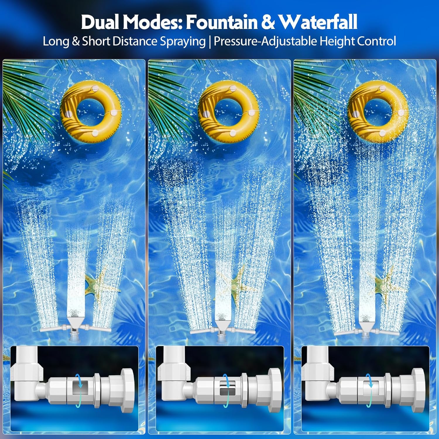Detalle de Mooroer Fontaine de Piscine Solaire Tête 2 en 1 : cascade réglable, LED 9 couleurs et télécommande